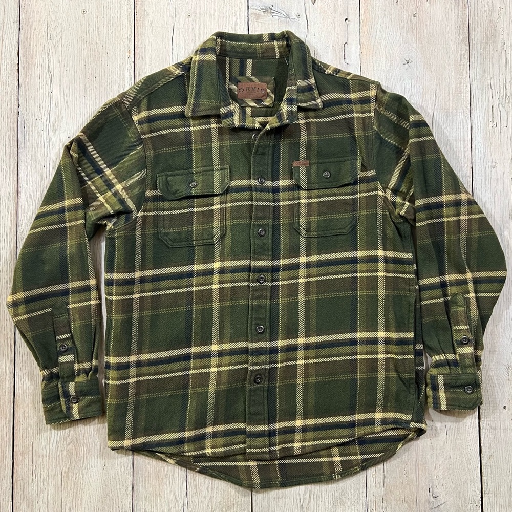 Orvis Men's Big Bear Heavyweight Flannel Shirt Jacket Shacket Size M Plaid Green